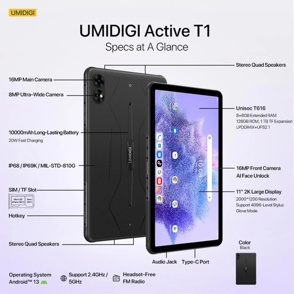Купити Планшет Umidigi Active T1 (MT09) 8/128GB LTE Black (6973553523576) - фото 8