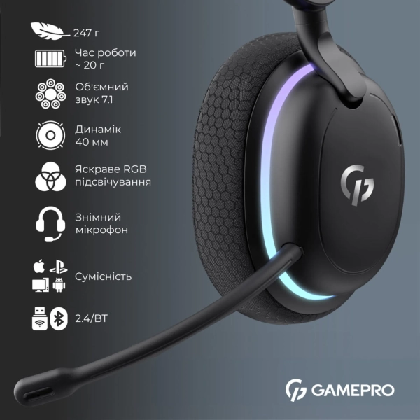 Купить Наушники GamePro Asgard Bragi 7.1 RGB Tri-Mod Black (HSW250B) - фото 4