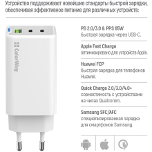 Купить Зарядное устройство СolorWay GaN 65W 5A 2xUSB-C+USB White (CW-CHS058PD-WT) - фото 9