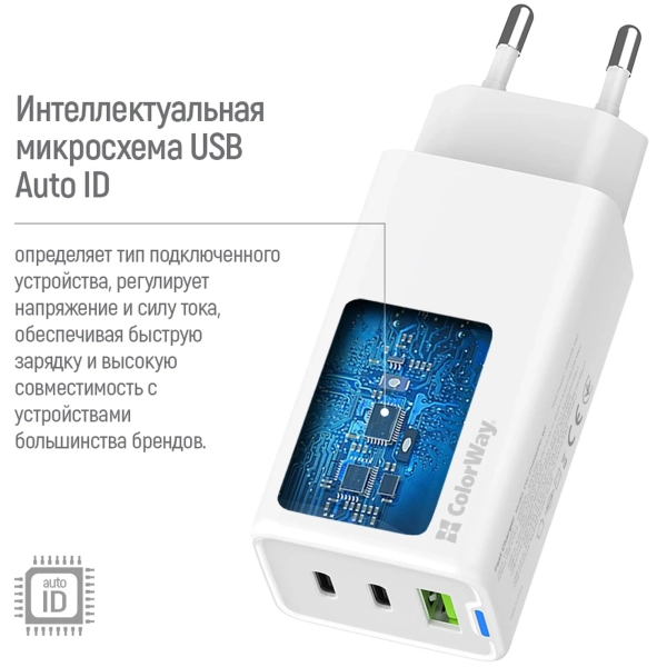 Купить Зарядное устройство СolorWay GaN 65W 5A 2xUSB-C+USB White (CW-CHS058PD-WT) - фото 10