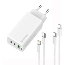 Купити Зарядний пристрій СolorWay GaN 65W 5A 2xUSB-C+USB White + 2 кабеля (CW-CHS058PDCL-WT) - фото 1