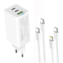 Купити Зарядний пристрій СolorWay GaN 65W 5A 2xUSB-C+USB White + 2 кабеля (CW-CHS058PDCL-WT) - фото 3