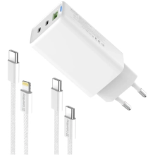 Купити Зарядний пристрій СolorWay GaN 65W 5A 2xUSB-C+USB White + 2 кабеля (CW-CHS058PDCL-WT) - фото 5