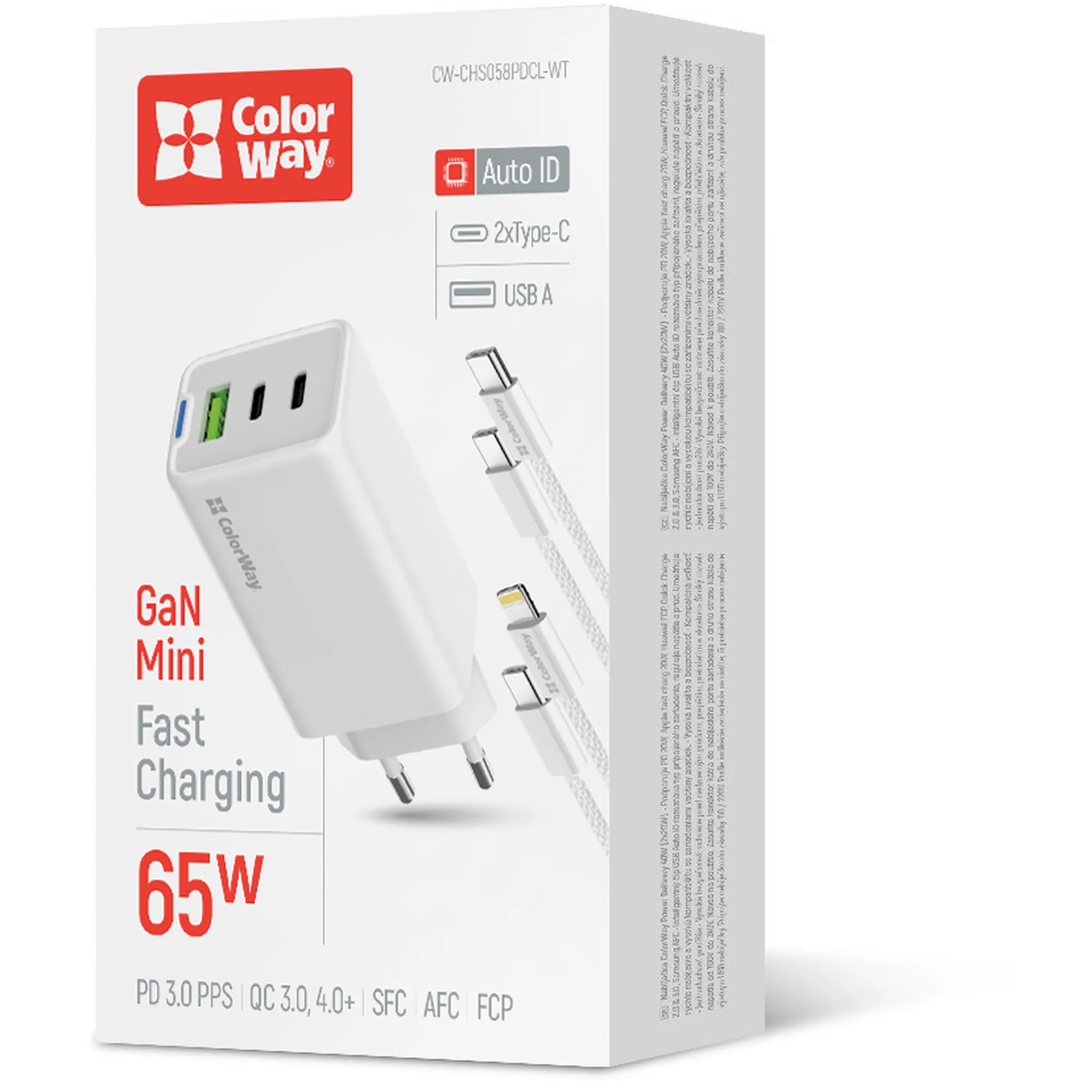 Купити Зарядний пристрій СolorWay GaN 65W 5A 2xUSB-C+USB White + 2 кабеля (CW-CHS058PDCL-WT) - фото 7