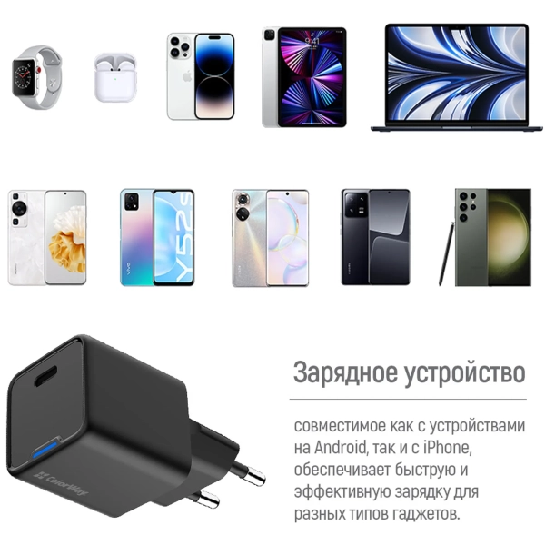 Купити Зарядний пристрій СolorWay GaN 25W 3A USB-C Black (CW-CHS052PD-BK) - фото 11