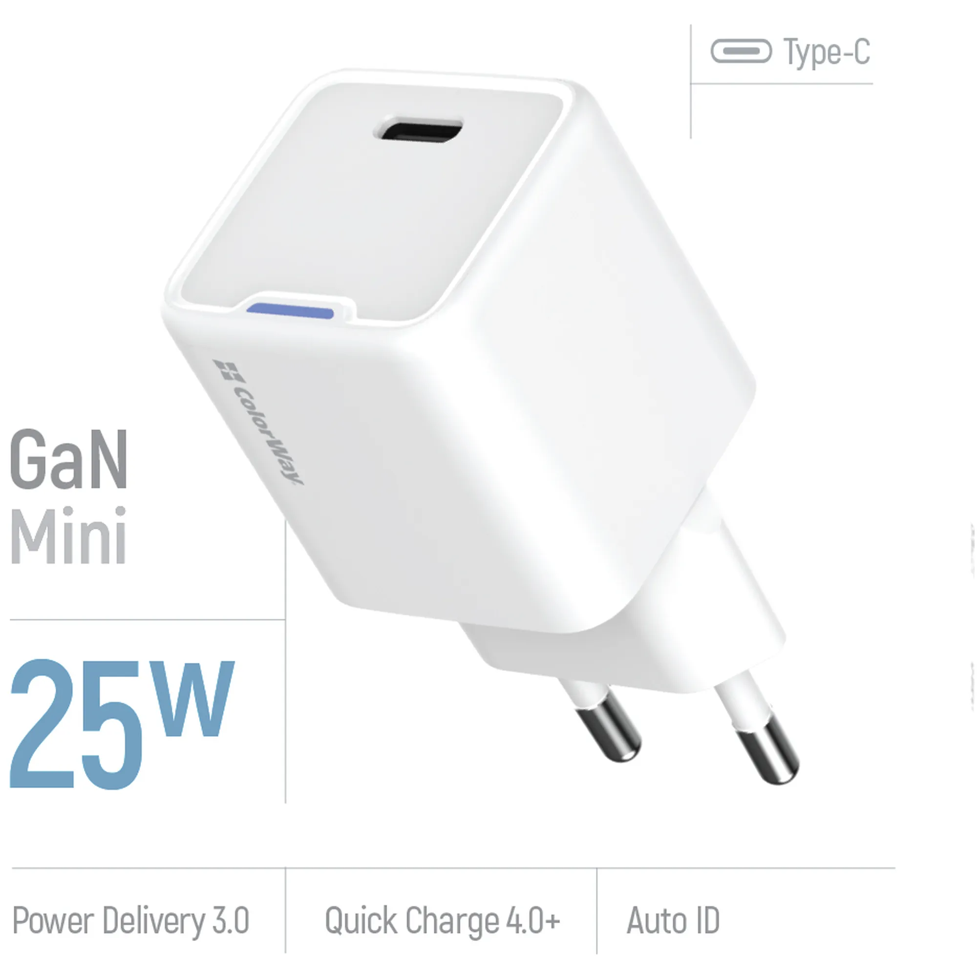 Купить Зарядное устройство СolorWay GaN 25W 3A USB-C White (CW-CHS052PD-WT) - фото 6
