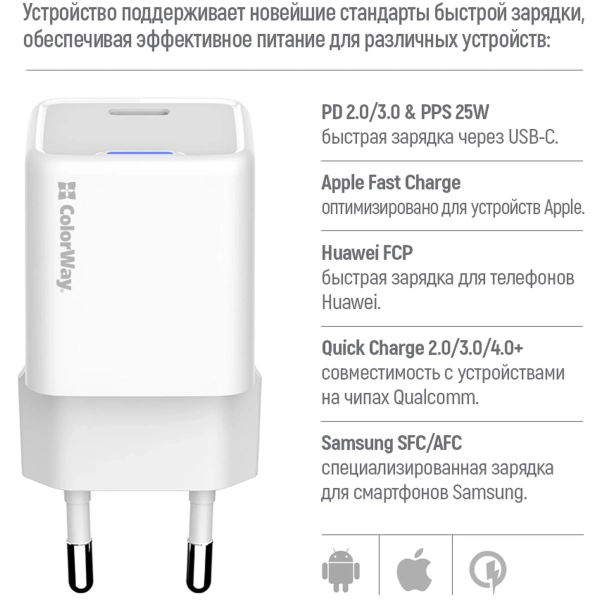 Купить Зарядное устройство СolorWay GaN 25W 3A USB-C White (CW-CHS052PD-WT) - фото 9