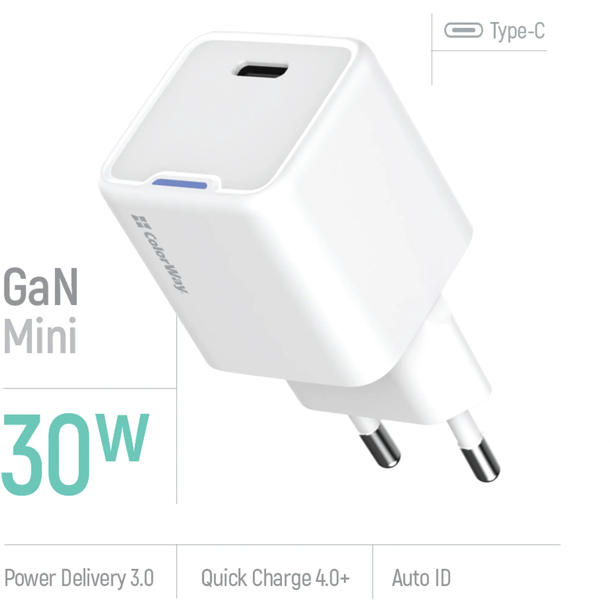 Купити Зарядний пристрій СolorWay GaN 30W 3A USB-C White (CW-CHS054PD-WT) - фото 6