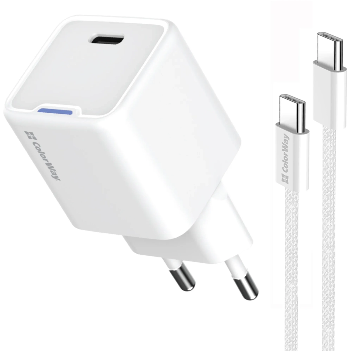 Купить Зарядное устройство СolorWay GaN 30W 3A USB-C White + кабель (CW-CHS054PDC-WT) - фото 1