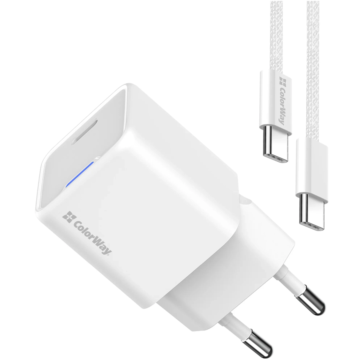 Купить Зарядное устройство СolorWay GaN 30W 3A USB-C White + кабель (CW-CHS054PDC-WT) - фото 2