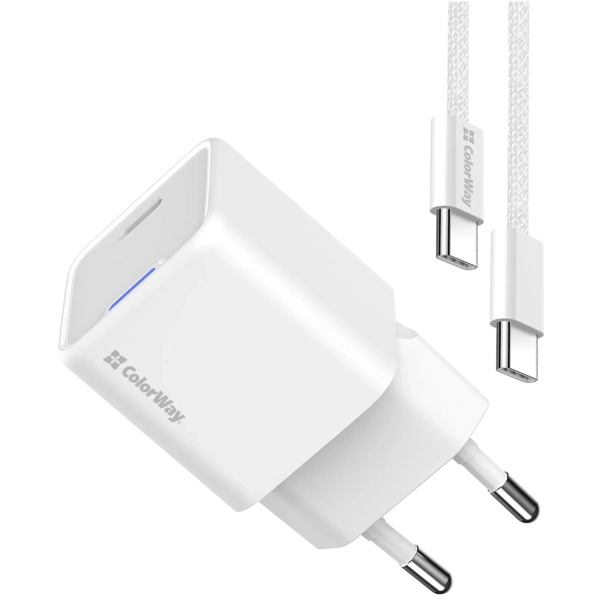 Купить Зарядное устройство СolorWay GaN 30W 3A USB-C White + кабель (CW-CHS054PDC-WT) - фото 2