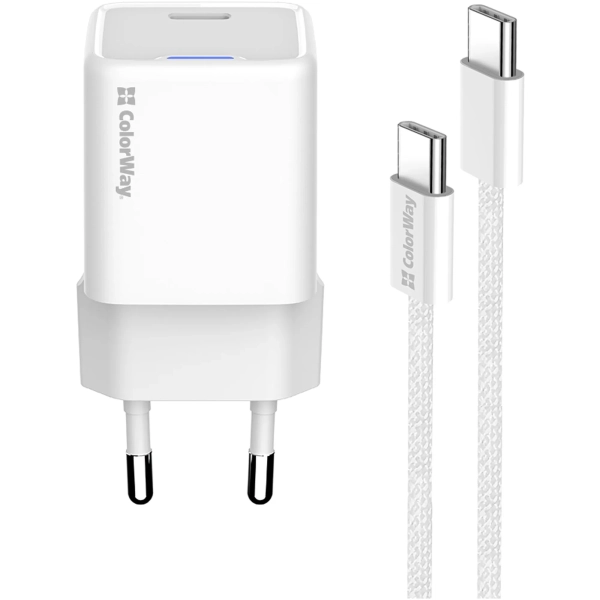 Купить Зарядное устройство СolorWay GaN 30W 3A USB-C White + кабель (CW-CHS054PDC-WT) - фото 4