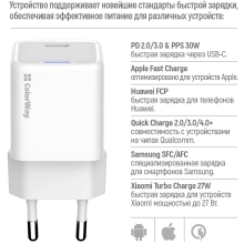 Купить Зарядное устройство СolorWay GaN 30W 3A USB-C White + кабель (CW-CHS054PDC-WT) - фото 9