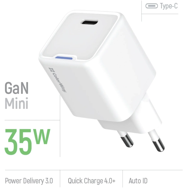 Купити Зарядний пристрій СolorWay GaN 35W 3A USB-C White (CW-CHS056PD-WT) - фото 6
