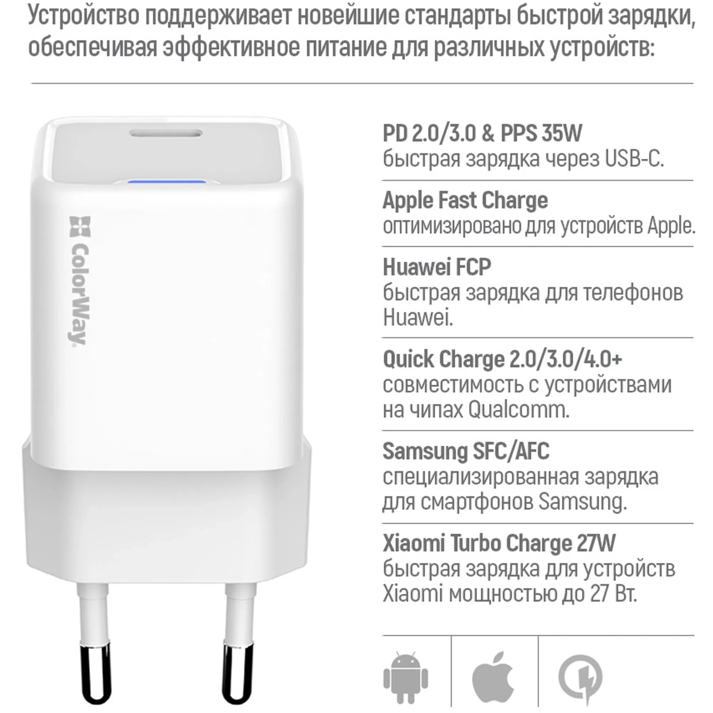 Купити Зарядний пристрій СolorWay GaN 35W 3A USB-C White (CW-CHS056PD-WT) - фото 9