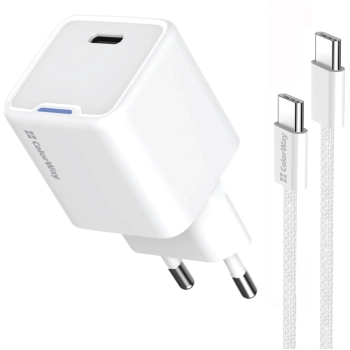 Купить Зарядное устройство СolorWay GaN 35W 3A USB-C White + кабель (CW-CHS056PDC-WT) - фото 1