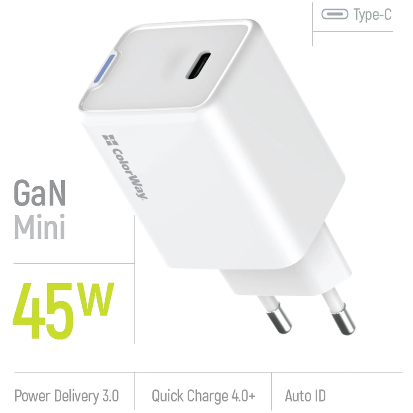 Купити Зарядний пристрій СolorWay GaN 45W 3A USB-C White (CW-CHS057PD-WT) - фото 6