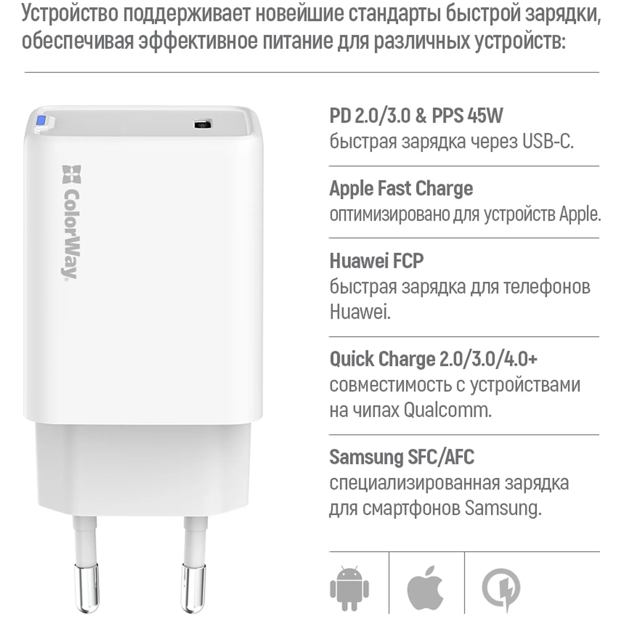Купити Зарядний пристрій СolorWay GaN 45W 3A USB-C White (CW-CHS057PD-WT) - фото 9