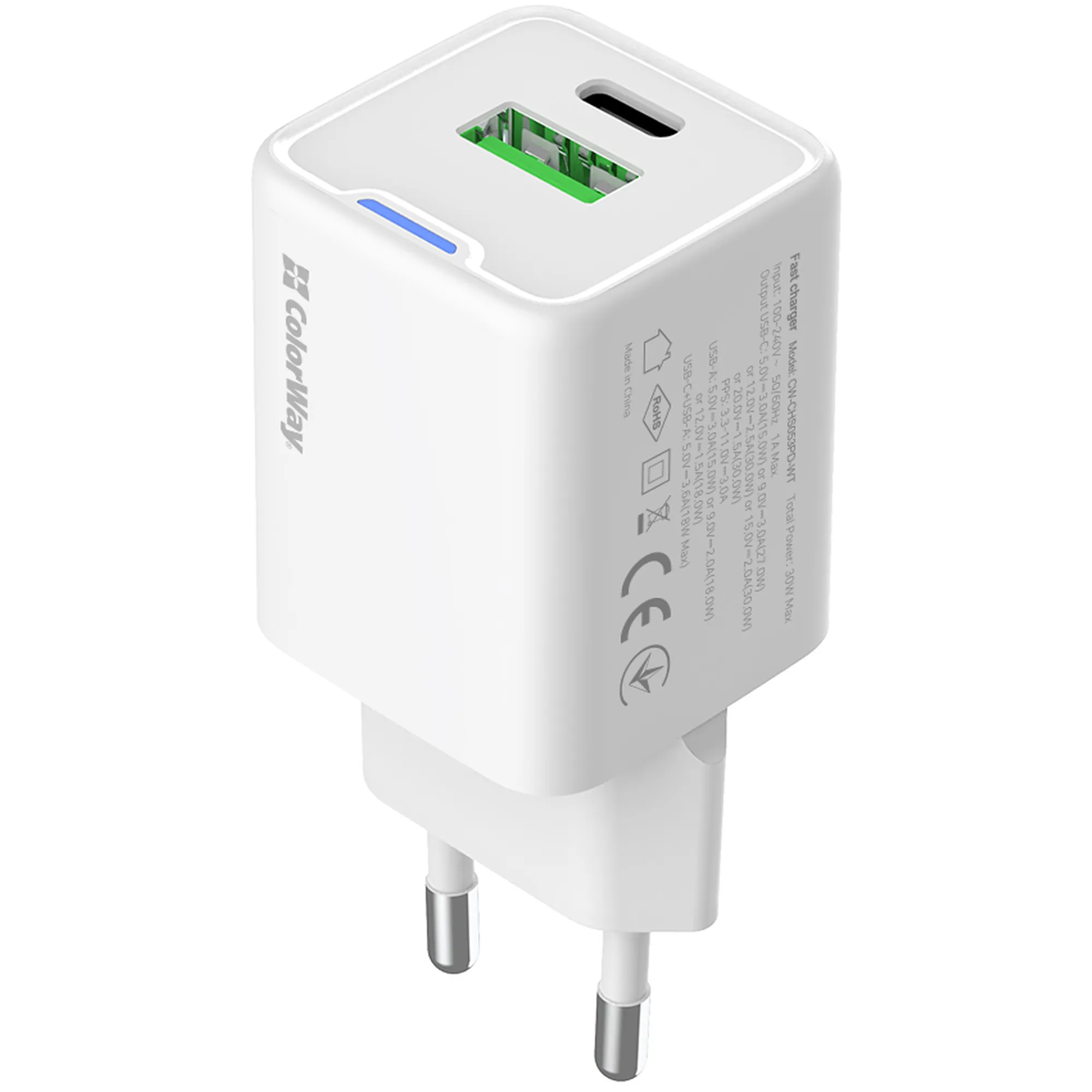 Купити Зарядний пристрій СolorWay GaN 30W 3A USB-C+USB White (CW-CHS053PD-WT) - фото 2