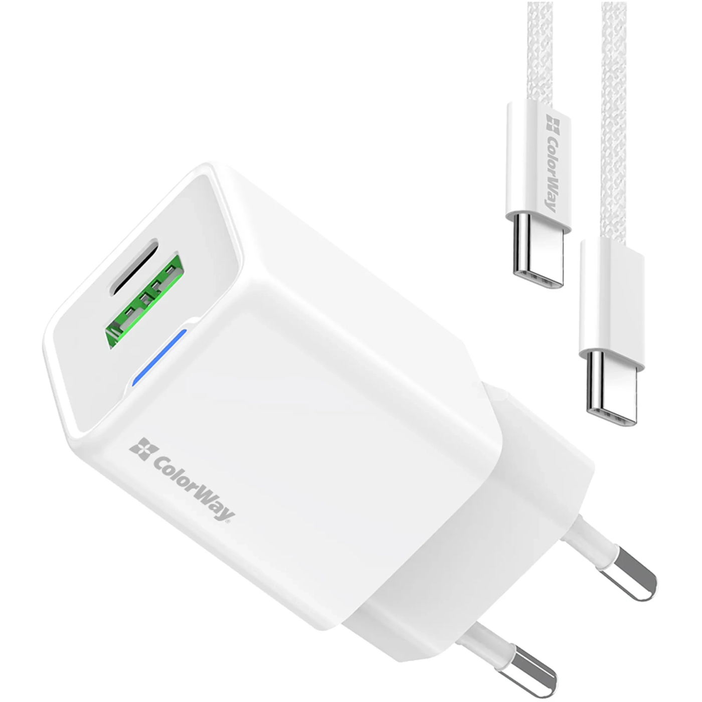 Купити Зарядний пристрій СolorWay GaN 30W 3A USB-C+USB White + кабель (CW-CHS053PDC-WT) - фото 2