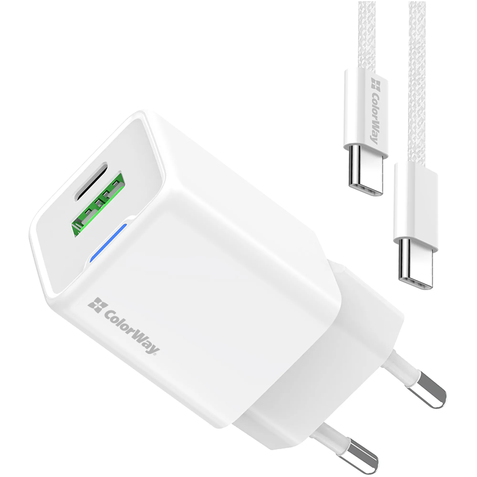 Купити Зарядний пристрій СolorWay GaN 30W 3A USB-C+USB White + кабель (CW-CHS053PDC-WT) - фото 2