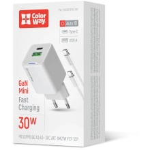 Купити Зарядний пристрій СolorWay GaN 30W 3A USB-C+USB White + кабель (CW-CHS053PDC-WT) - фото 7