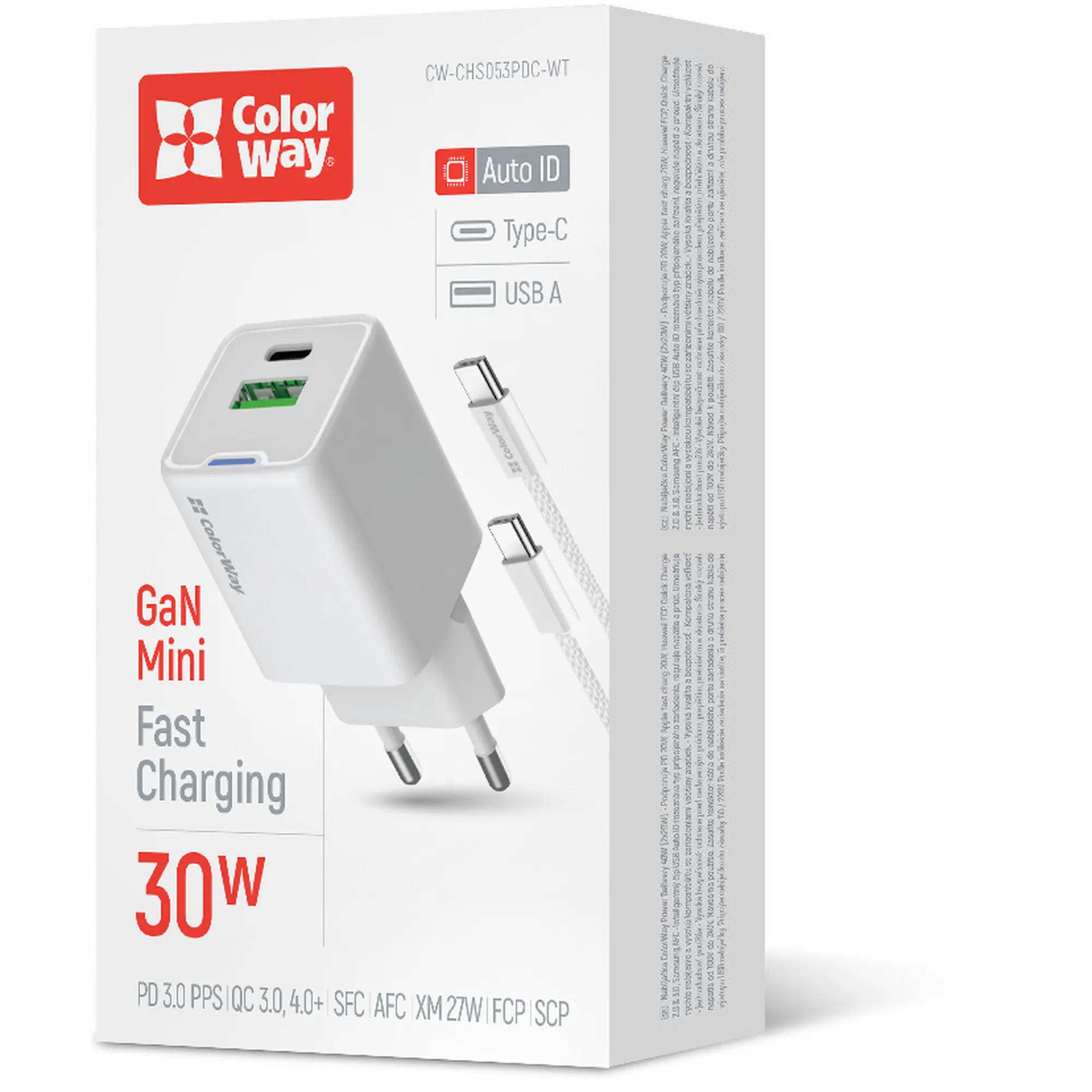 Купити Зарядний пристрій СolorWay GaN 30W 3A USB-C+USB White + кабель (CW-CHS053PDC-WT) - фото 7