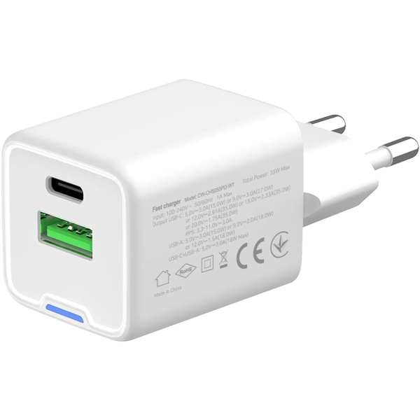 Купить Зарядное устройство СolorWay GaN 35W 3A USB-C+USB White (CW-CHS055PD-WT) - фото 5