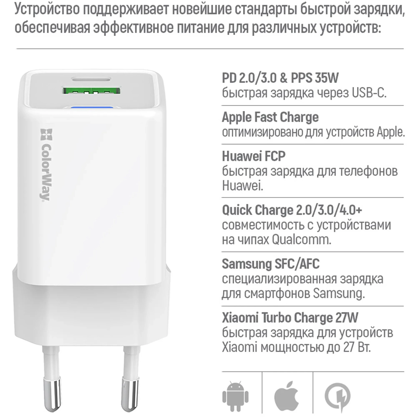 Купить Зарядное устройство СolorWay GaN 35W 3A USB-C+USB White (CW-CHS055PD-WT) - фото 9