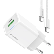 Купити Зарядний пристрій СolorWay GaN 35W 3A USB-C+USB White + кабель (CW-CHS055PDC-WT) - фото 2