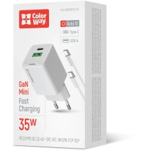 Купити Зарядний пристрій СolorWay GaN 35W 3A USB-C+USB White + кабель (CW-CHS055PDC-WT) - фото 7