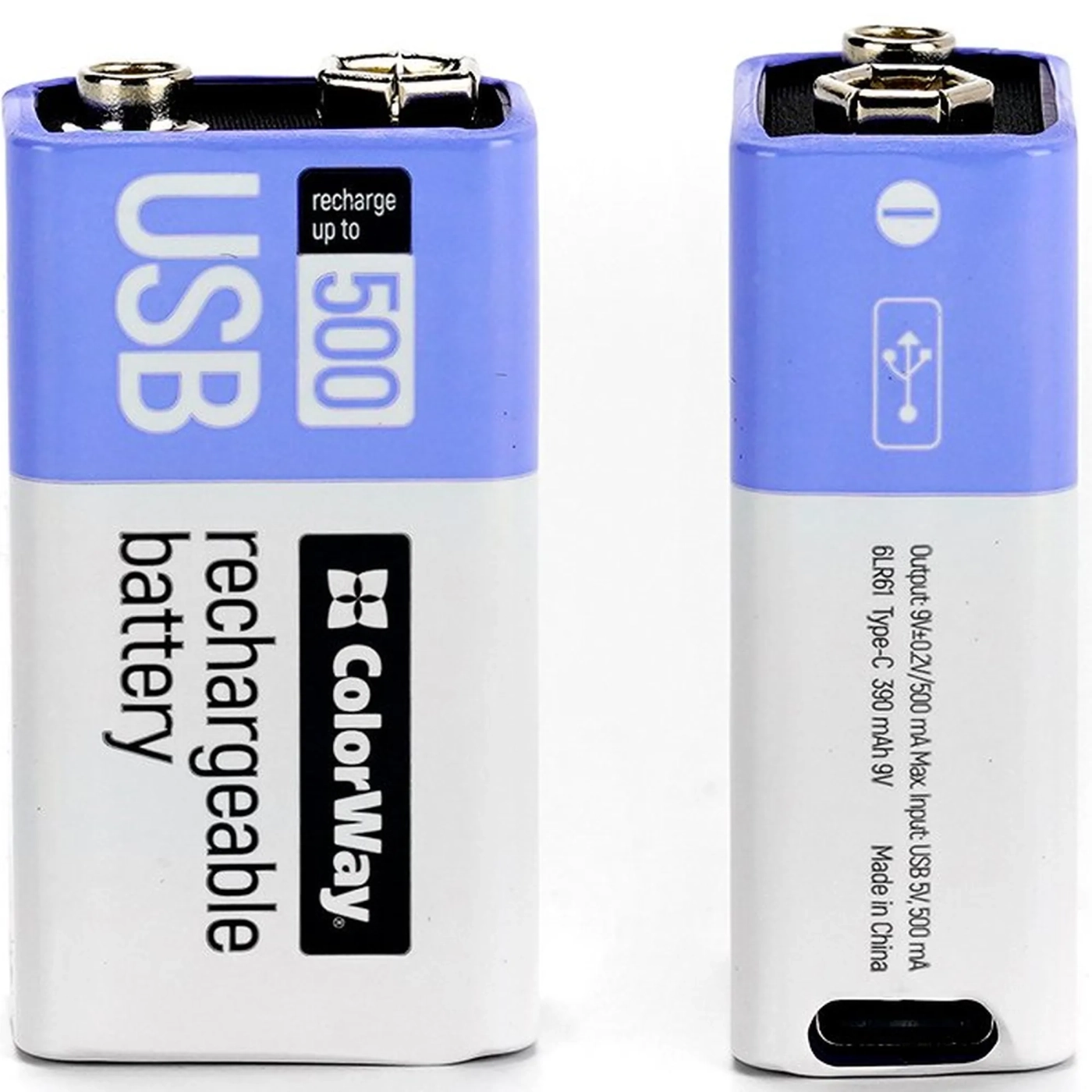 Купить Аккумуляторная батарея ColorWay 6LR61 Крона USB-С 390 mAh 9V Li-Pol (CW-UB9V-06) - фото 2