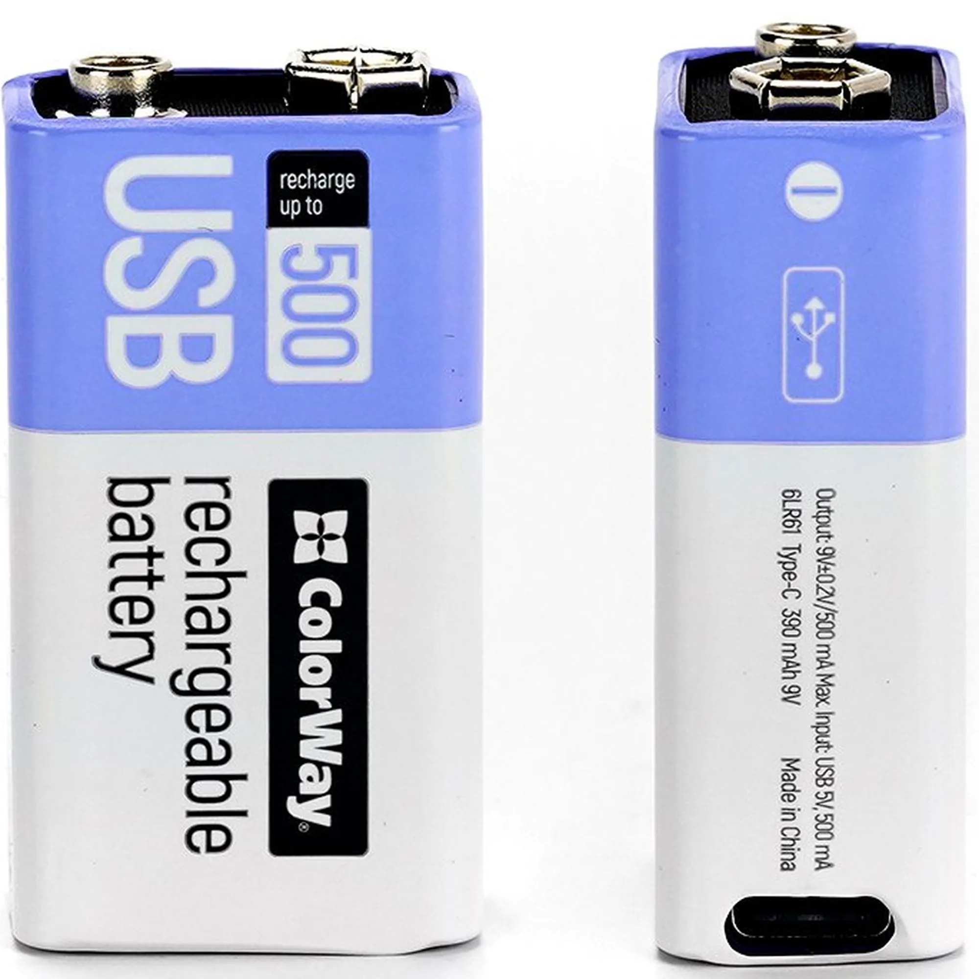 Купить Аккумуляторная батарея ColorWay 6LR61 Крона USB-С 390 mAh 9V Li-Pol (CW-UB9V-06) - фото 2