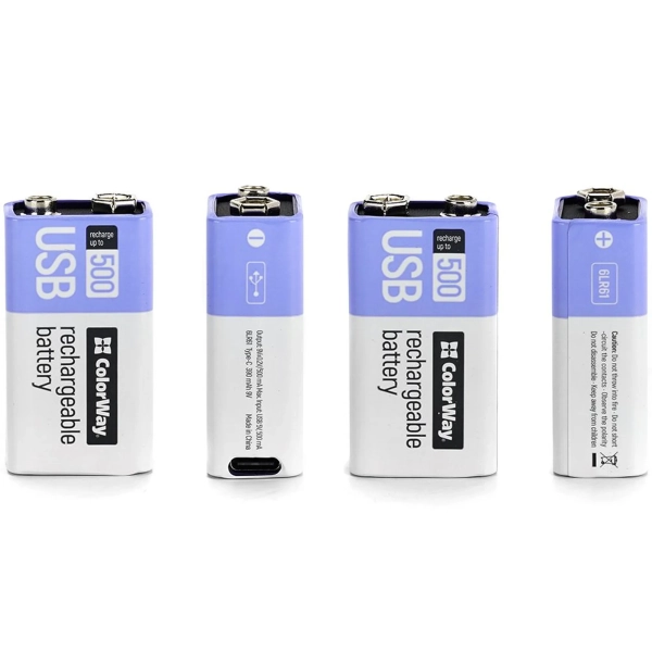 Купить Аккумуляторная батарея ColorWay 6LR61 Крона USB-С 390 mAh 9V Li-Pol (CW-UB9V-06) - фото 3