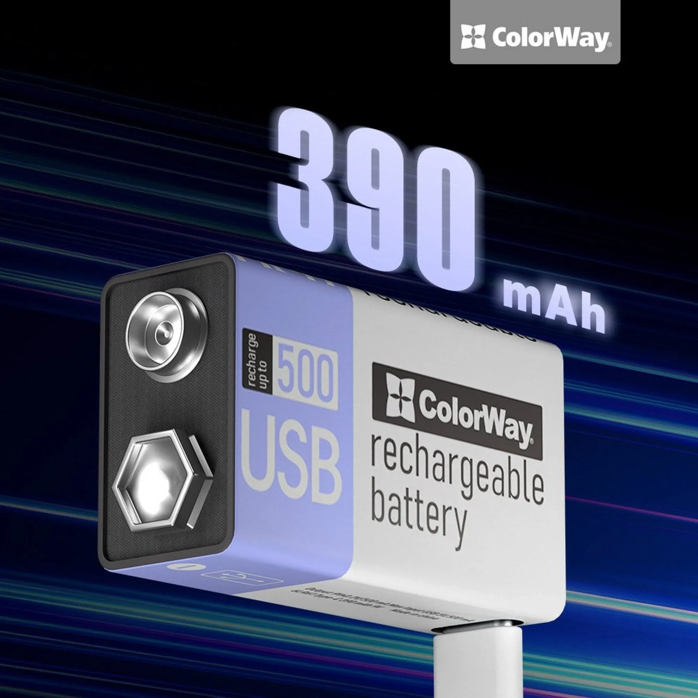 Купить Аккумуляторная батарея ColorWay 6LR61 Крона USB-С 390 mAh 9V Li-Pol (CW-UB9V-06) - фото 4