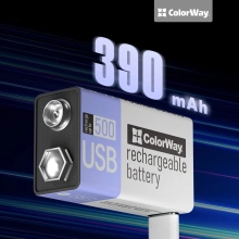 Купить Аккумуляторная батарея ColorWay 6LR61 Крона USB-С 390 mAh 9V Li-Pol (CW-UB9V-06) - фото 4