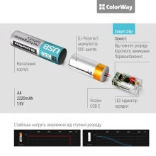 Купить Аккумуляторная батарея ColorWay AA USB-С 2220 mAh 1.5V Li-Pol 2 шт. (CW-UBAA-10) - фото 7