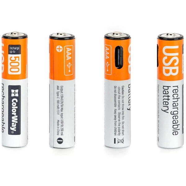 Купить Аккумуляторная батарея ColorWay AAА USB-С 590 mAh 1.5V Li-Pol 2 шт. (CW-UBAAA-09) - фото 3