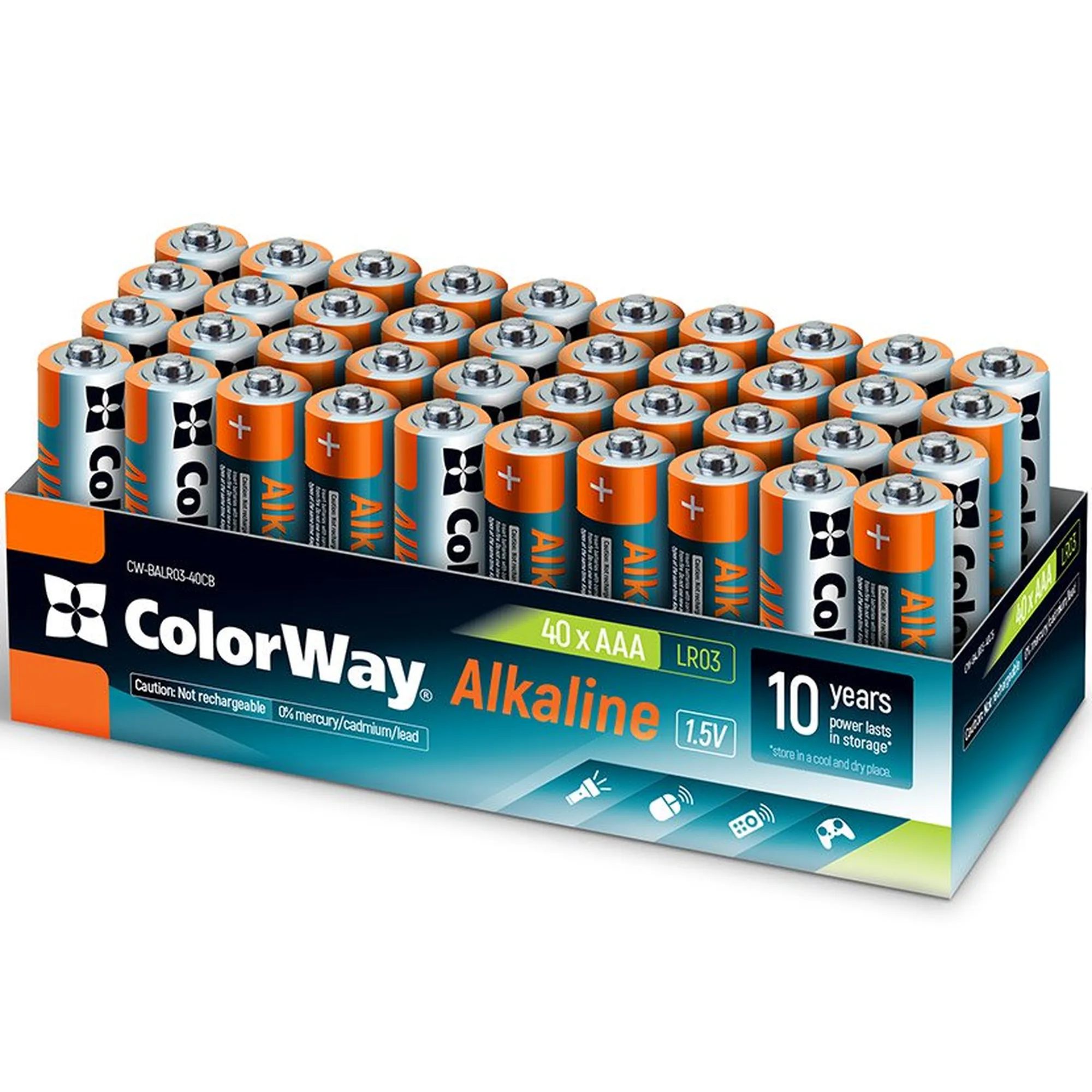 Купить Батарейка ColorWay Alkaline Power AAA 40 шт. (CW-BALR03-40CB) - фото 1