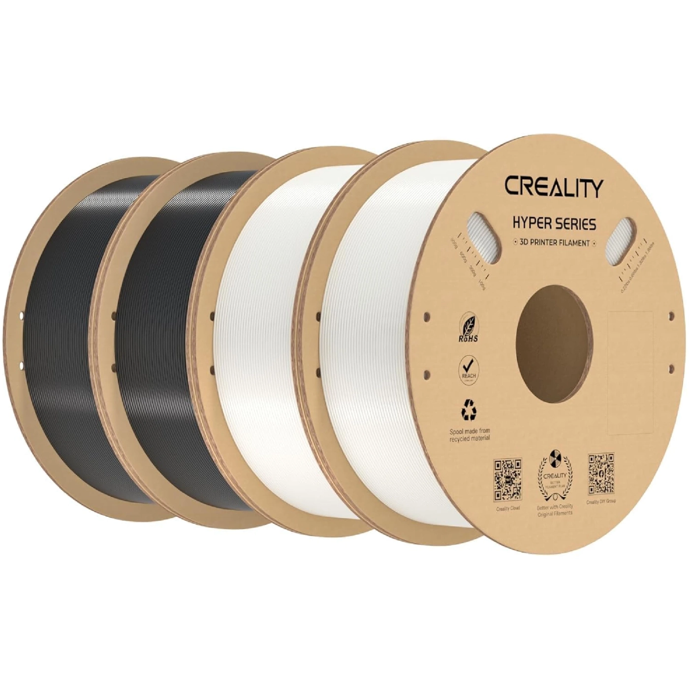 Купити Hyper PETG Filament (пластик) для 3D принтера CREALITY 4x1кг, 1.75мм, чорний/білий (3301030078) - фото 1