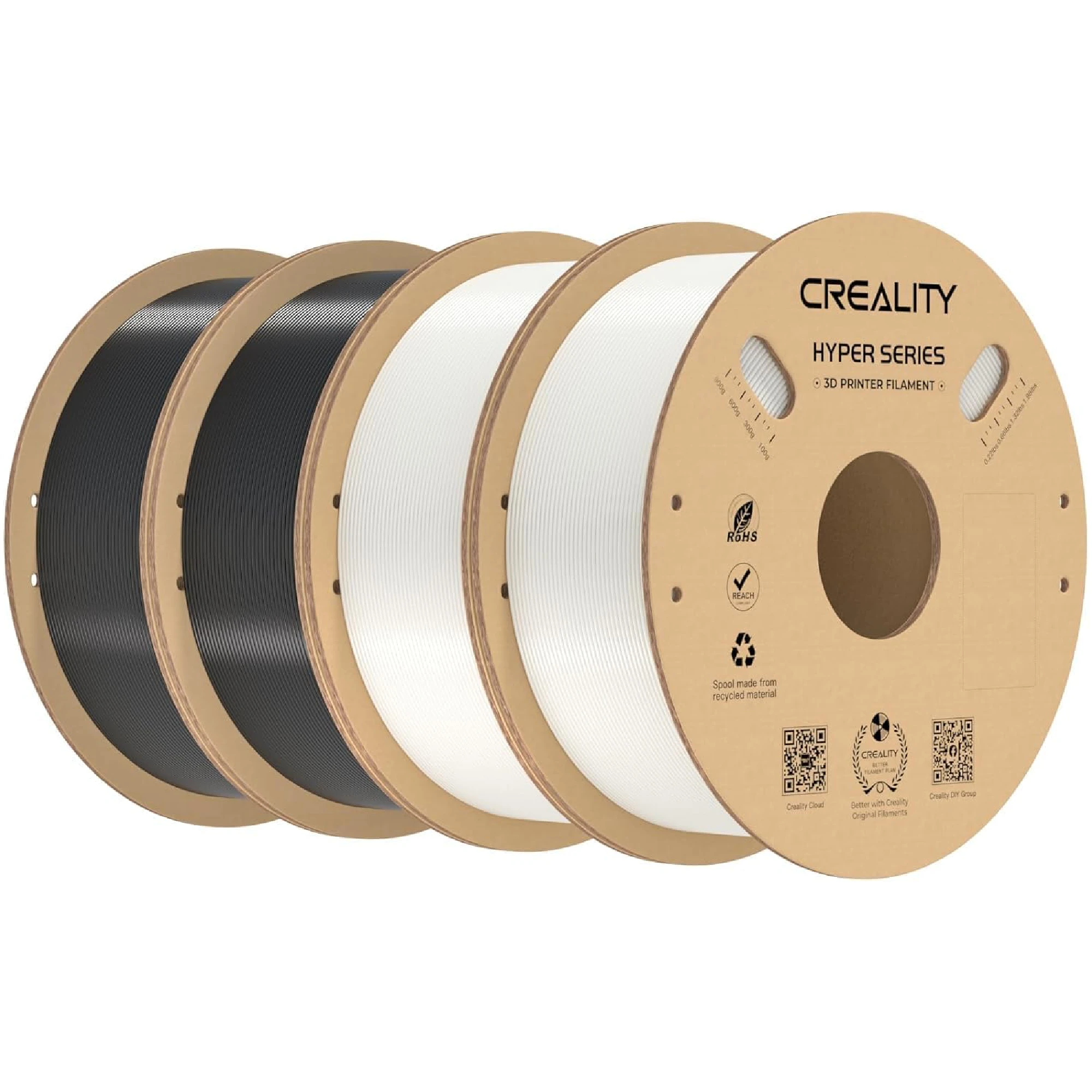 Купити Hyper PETG Filament (пластик) для 3D принтера CREALITY 4x1кг, 1.75мм, чорний/білий (3301030078) - фото 1