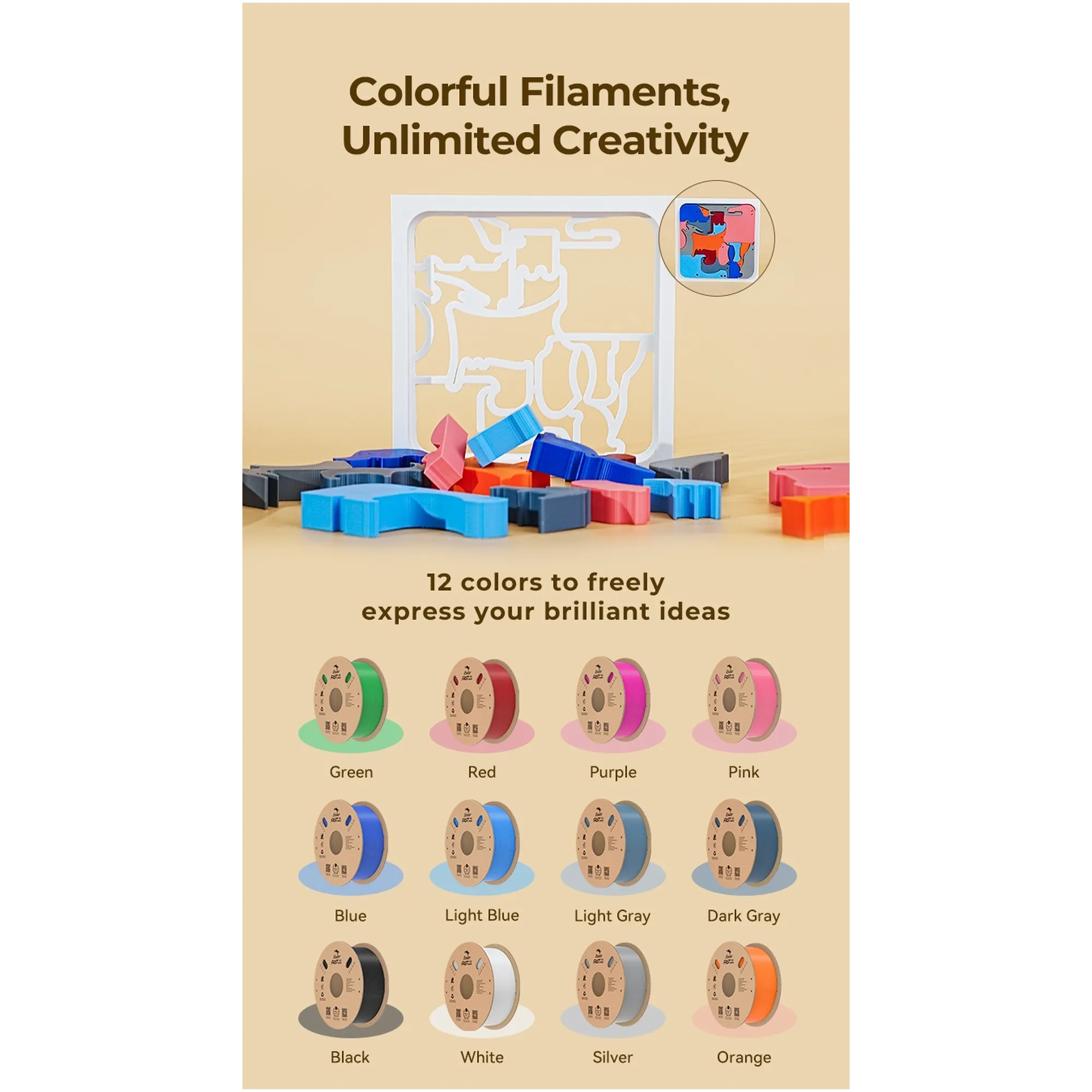 Купить Fast PLA Filament (пластик) для Creality Ender 2x1кг 1.75мм White+Black (3301010395) - фото 8