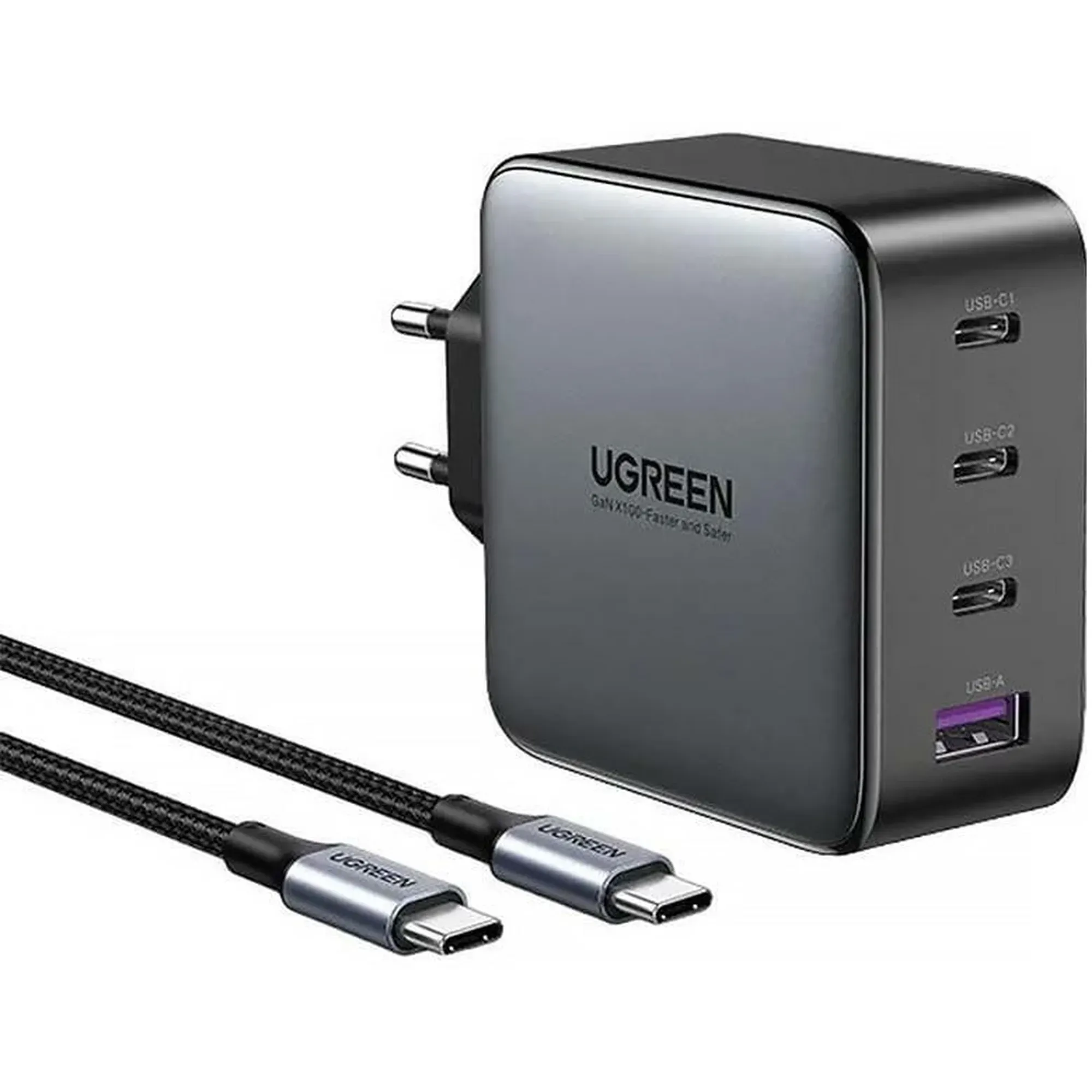 Купить Зарядное устройство Ugreen CD226 100W 4xUSB (3хUSB-C+USB-A) GaN Grey + USB-C Cable (90575) - фото 1