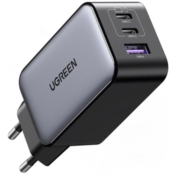 Купити Зарядний пристрій Ugreen CD244 65W 3xUSB (2хUSB-C+USB-A) PD GaN Black/Grey (10335) - фото 1
