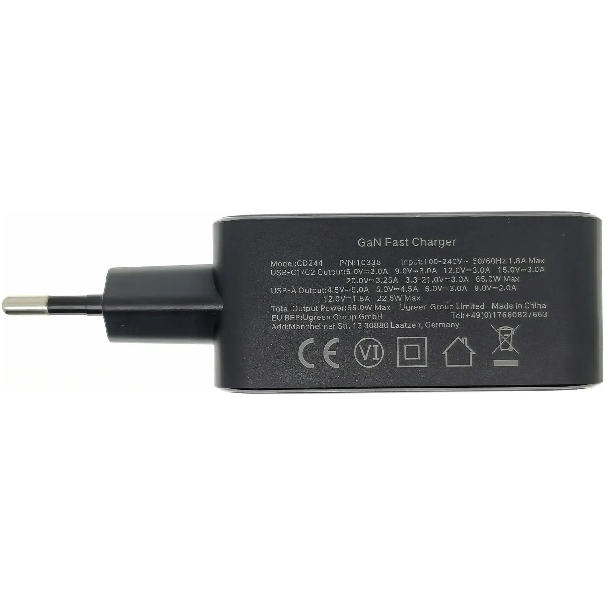 Купити Зарядний пристрій Ugreen CD244 65W 3xUSB (2хUSB-C+USB-A) PD GaN Black/Grey (10335) - фото 4