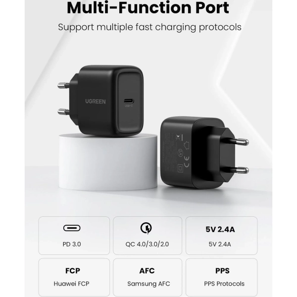 Купить Зарядное устройство Ugreen CD250 25W USB-C PD + USB-C Cable Black (50581) - фото 4