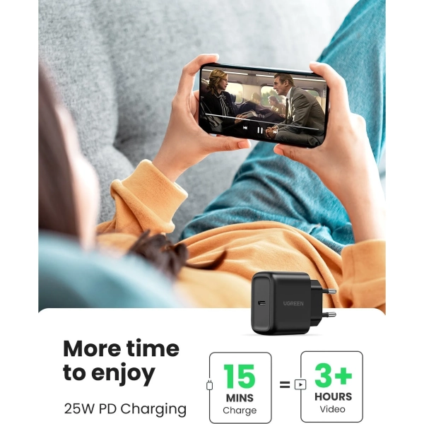 Купить Зарядное устройство Ugreen CD250 25W USB-C PD + USB-C Cable Black (50581) - фото 6