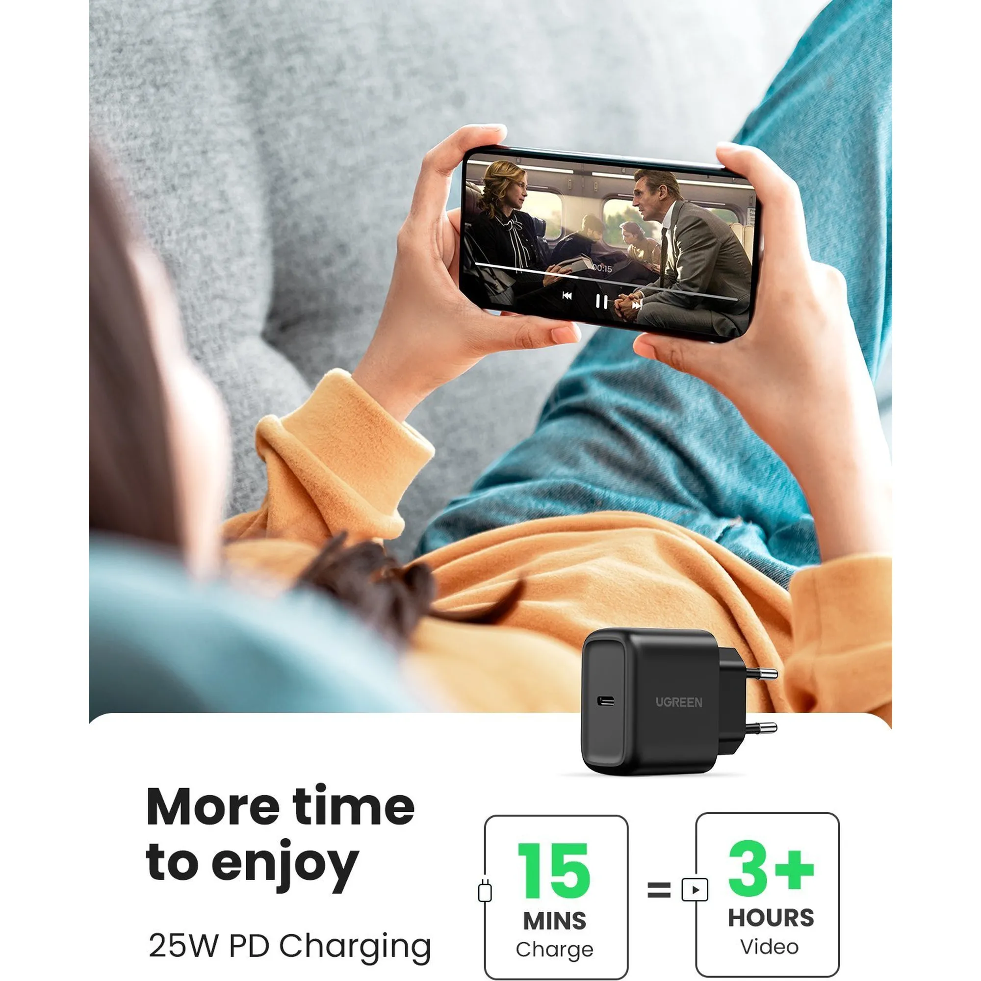 Купить Зарядное устройство Ugreen CD250 25W USB-C PD + USB-C Cable Black (50581) - фото 6