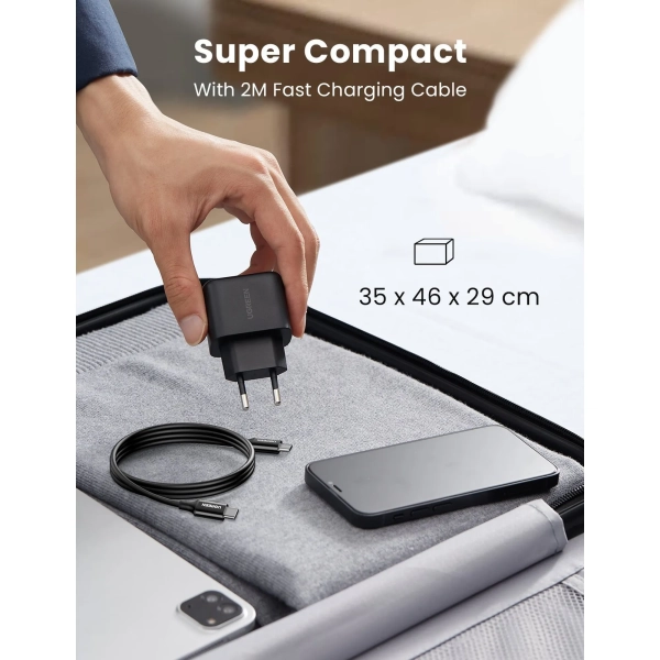 Купить Зарядное устройство Ugreen CD250 25W USB-C PD + USB-C Cable Black (50581) - фото 8