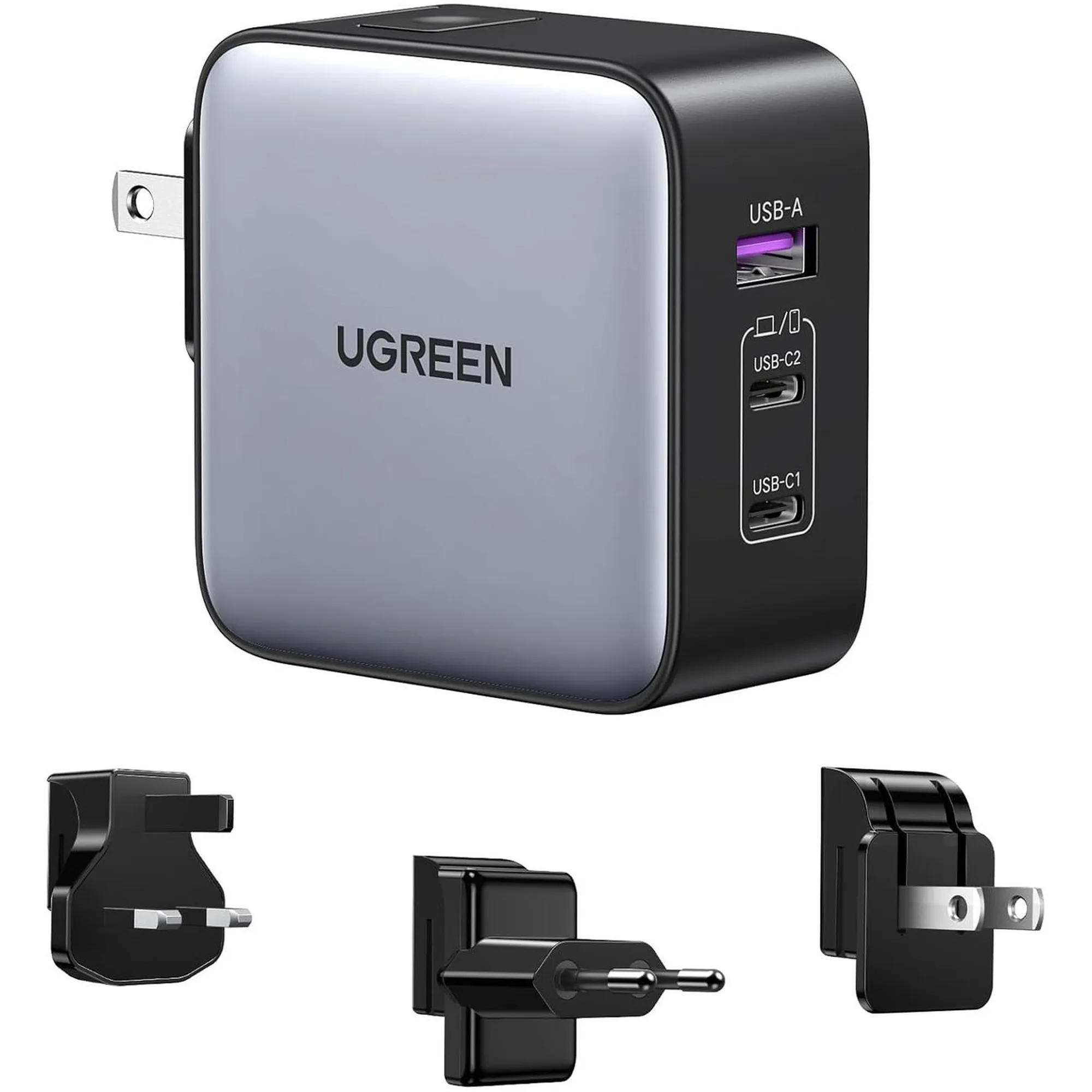 Купить Зарядное устройство Ugreen CD296 Nexode 65W 3xUSB (2хUSB-C+USB-A) GaN Black/Grey (90409) - фото 1